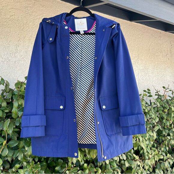 Kate Spade New York Jacket EUC Front Button Hooded Coat in Blue Size XS fits S M - Picture 2 of 8